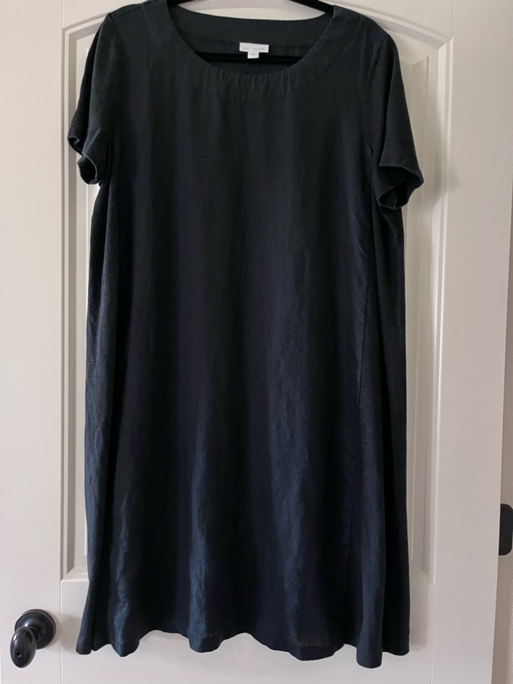 J. Jill Linen Black Short-Sleeve Shift Dress Summer Vacation Lightweight Large